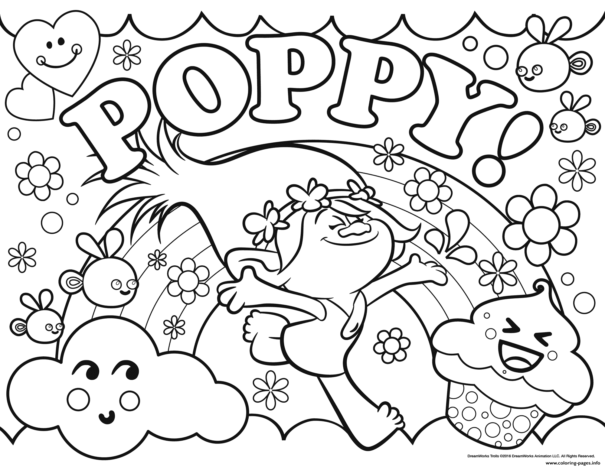 Trolls poppy coloring page printable