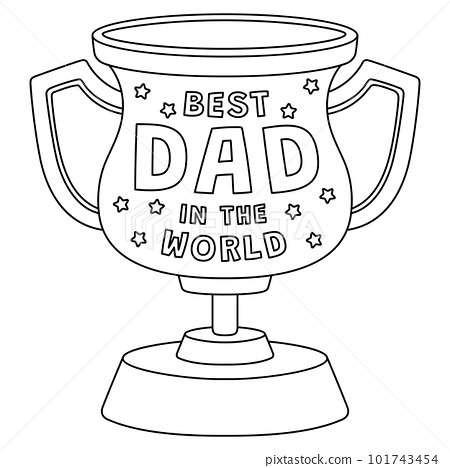 Fathers day best dad trophy isolated coloring page