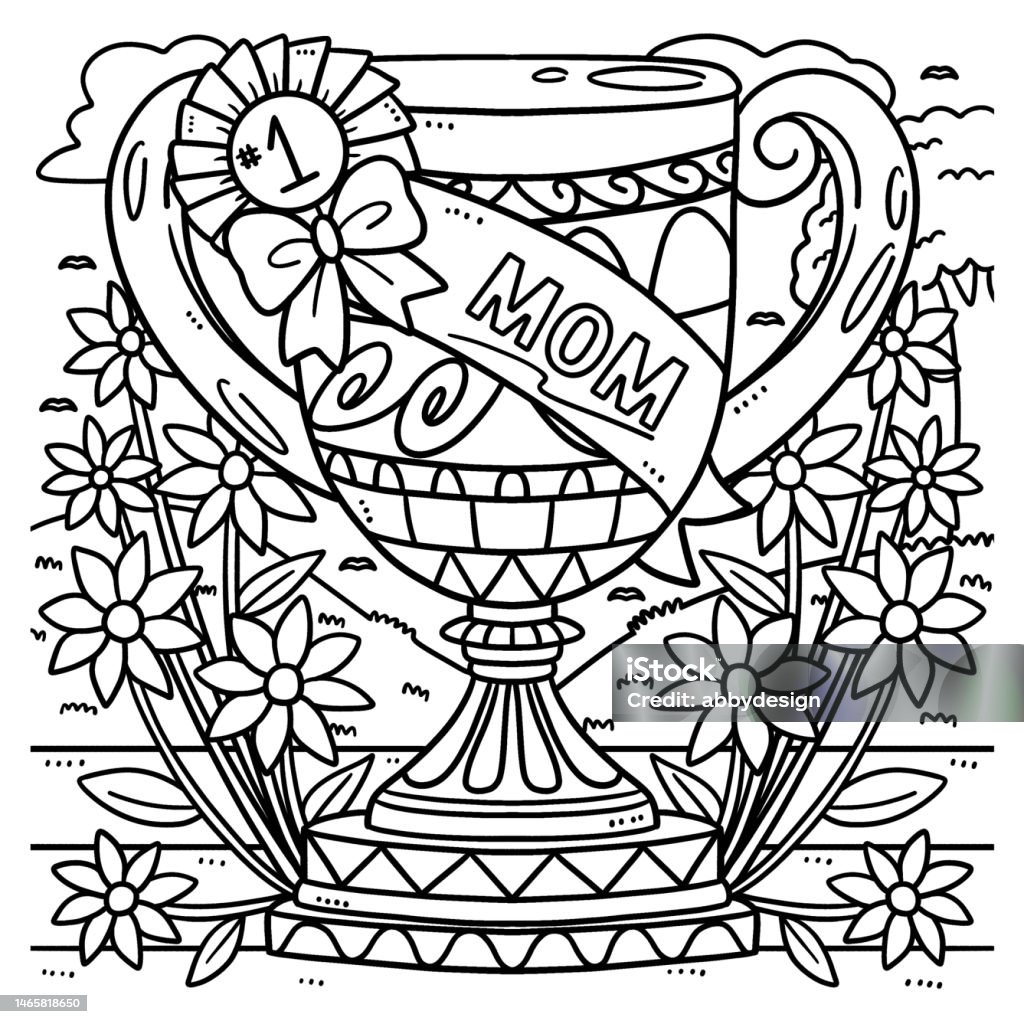 Mothers day mom trophy coloring page for kids stock illustration