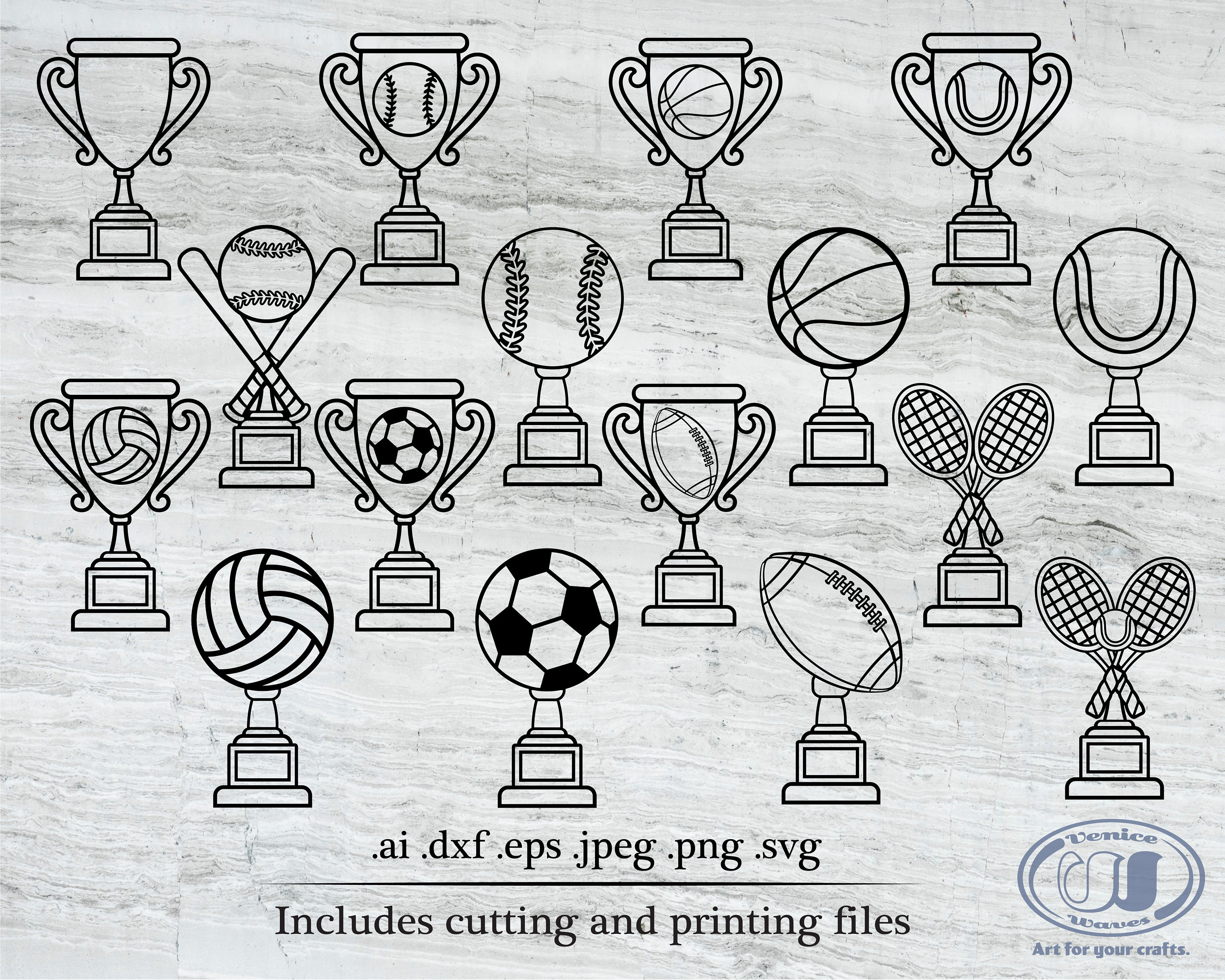 Trophy cups outlines vector images single layer cut file award clipart sports trophies digital download instant download cricut files