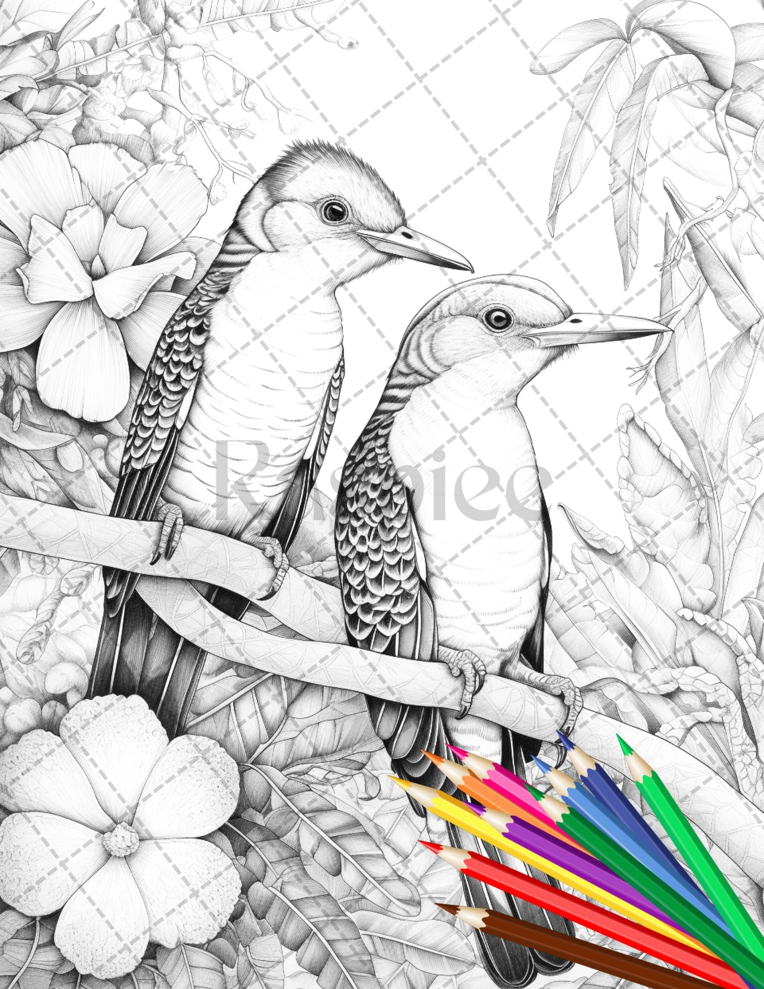 Tropical birds coloring book for adults grayscale coloring page p â coloring