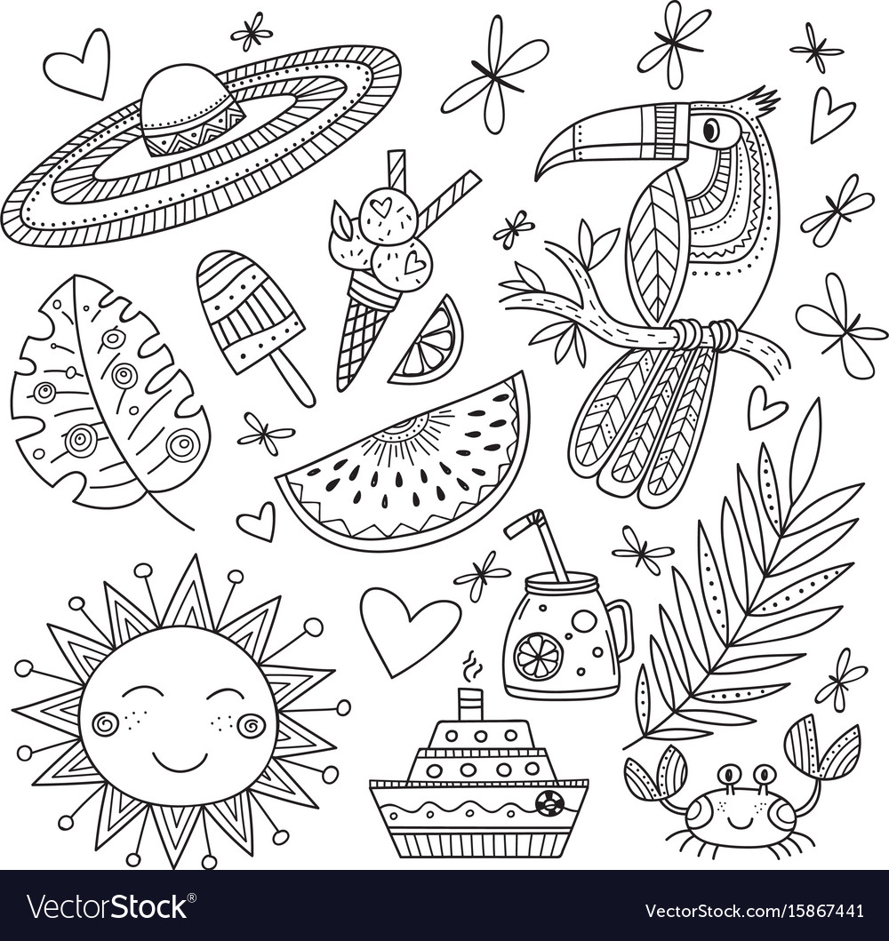 Summer tropical set coloring page royalty free vector image