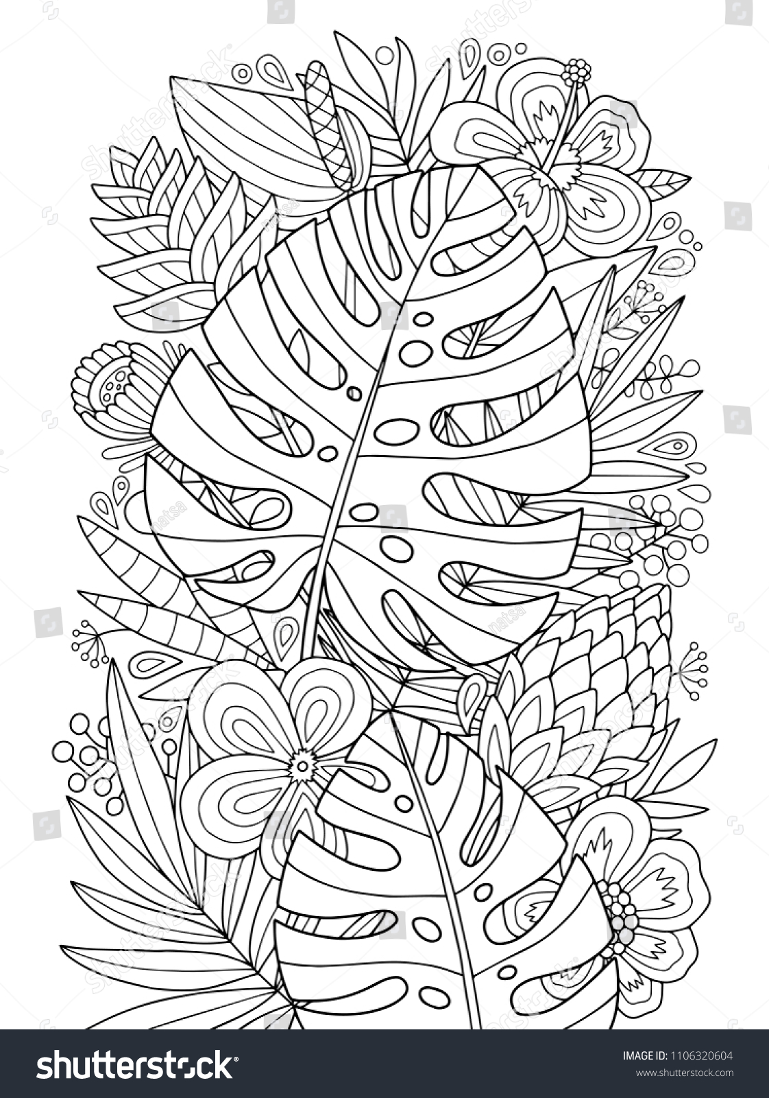 Lovely vector monstera tropical coloring page stock vector royalty free