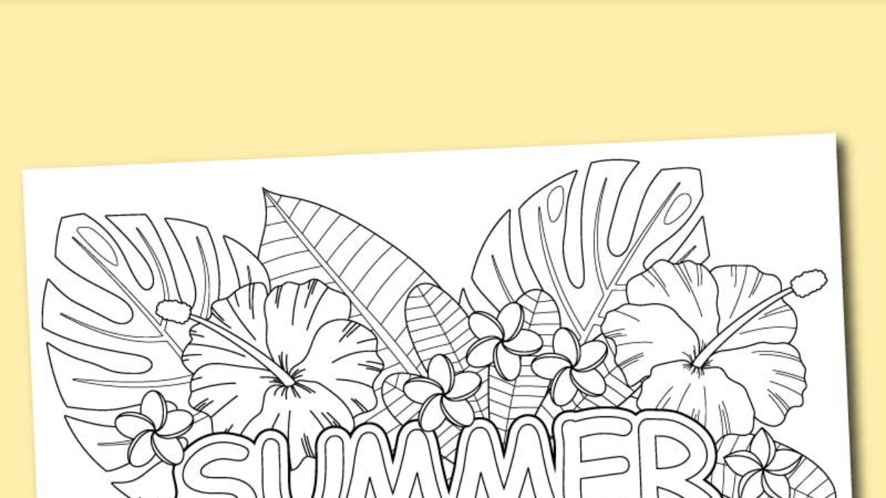 Printable tropical summer coloring page