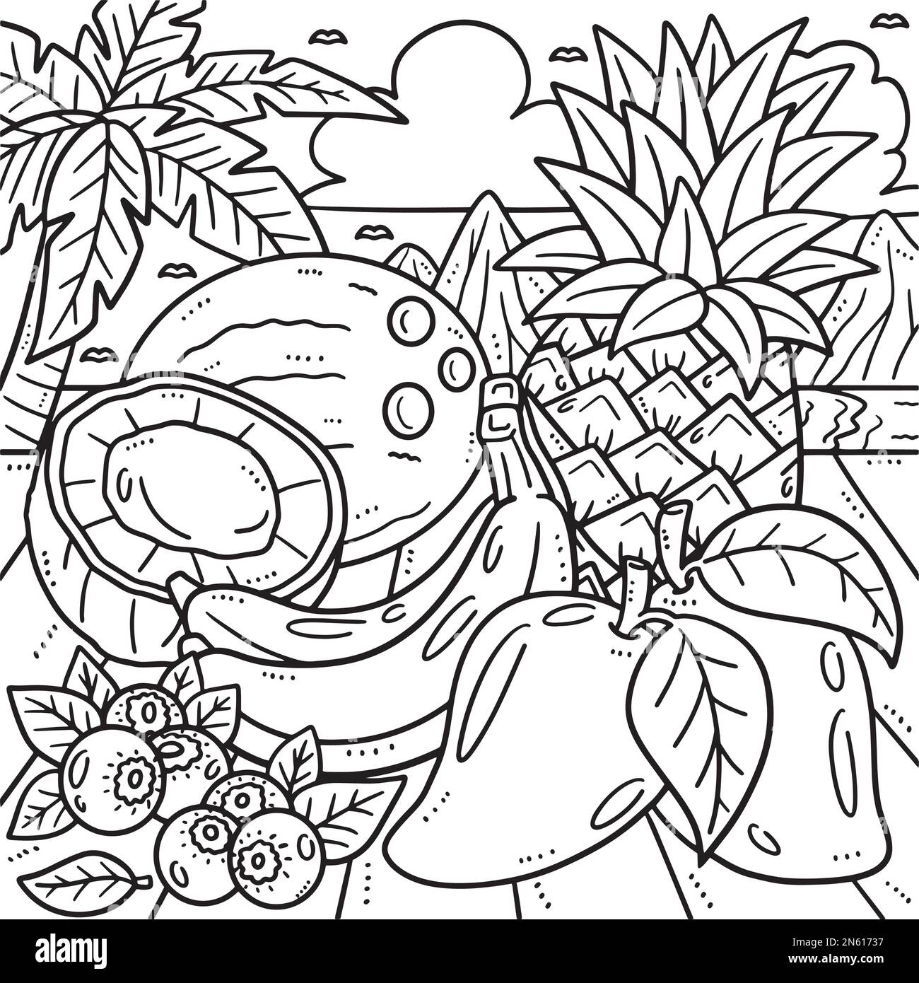 Summer tropical fruits coloring page for kids stock vector image art