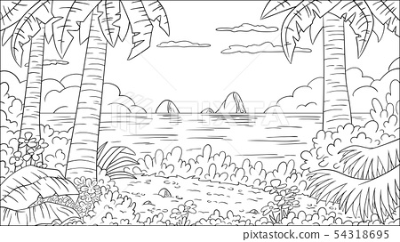 Coloring book tropical landscape