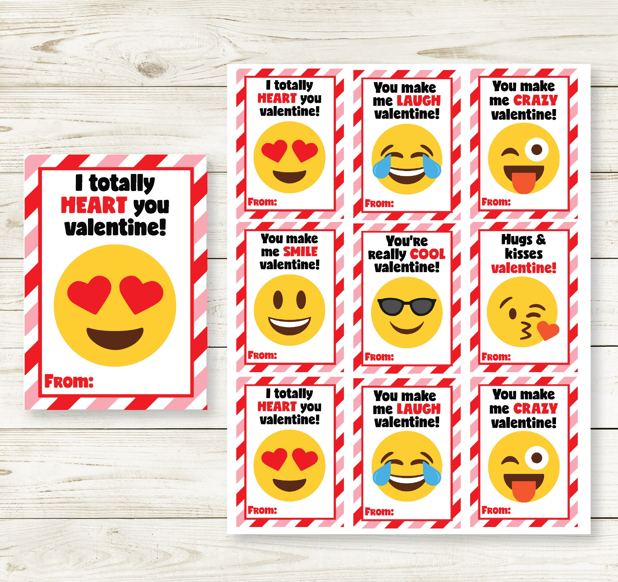 Emoji valentines day printable cards â