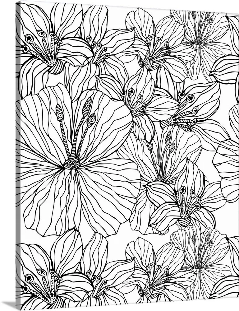 Diy coloring book canvas art entitled tropical flowers