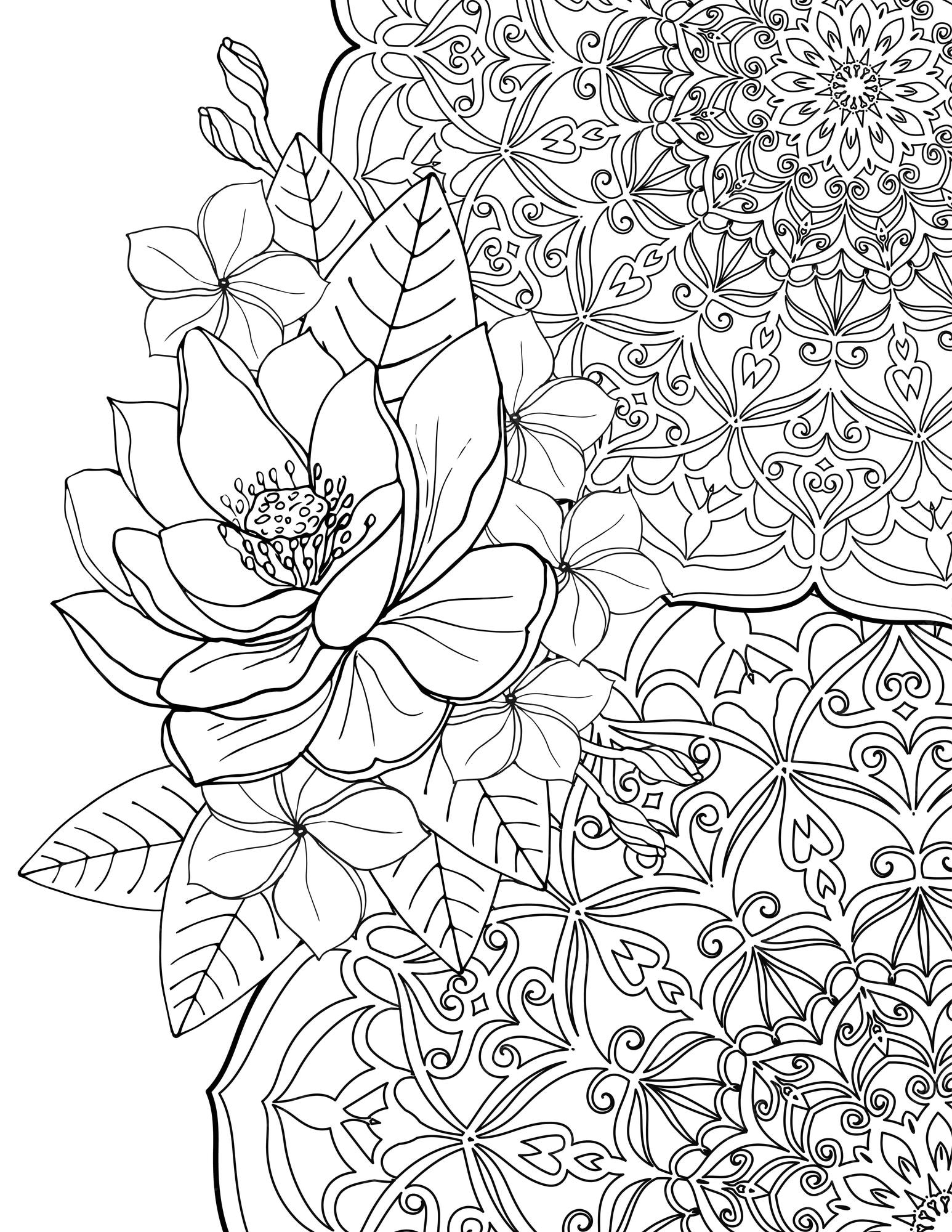 Premium vector coloring page for adults tropical flowers with lotus and mandala