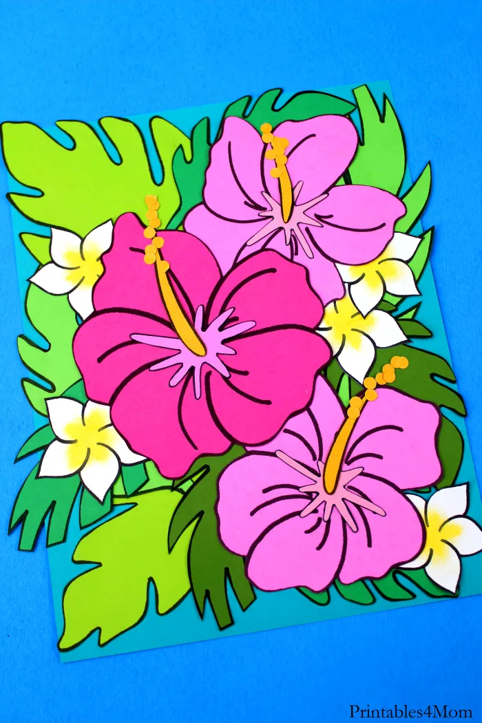 Tropical flower crafts and coloring pages