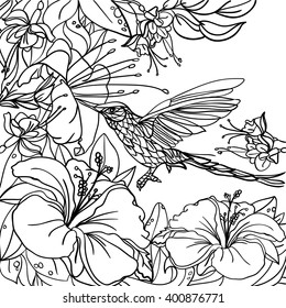 Coloring pages tropical birds flowers leaves stock vector royalty free