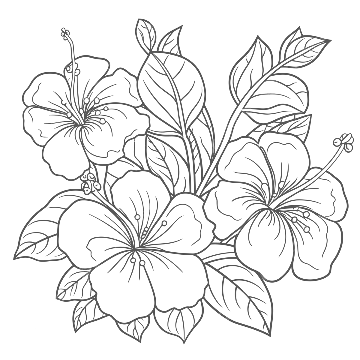 Hibiscus coloring pages with leaves and flowers outline sketch drawing vector flower drawing leaves drawing flowers drawing png and vector with transparent background for free download