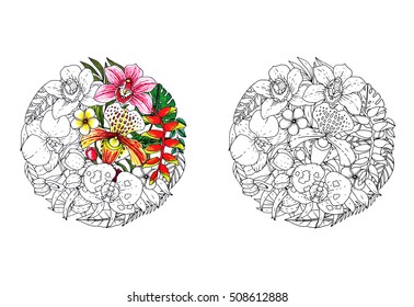 Hakuun tropical flowers coloring book page coloring liittyvã kuvituskuva