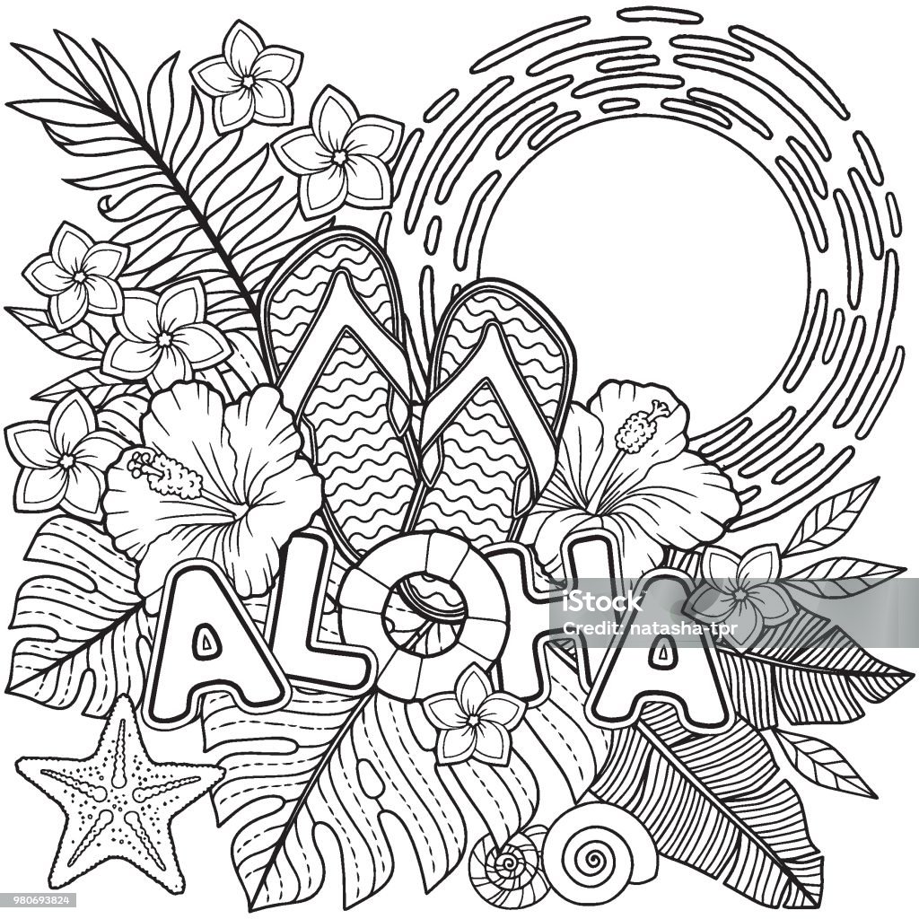 Coloring book for adults toucan among tropical leaves and flowers stock illustration