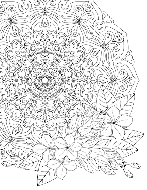 Premium vector coloring page for adults mandala and tropical flowers