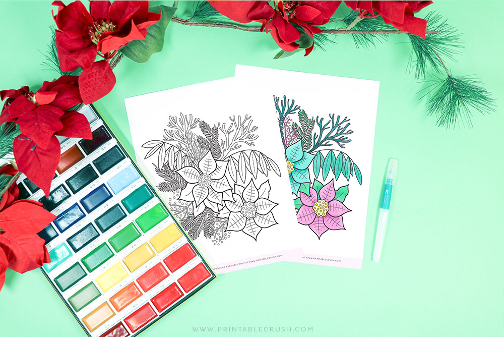 Free winter florals coloring page printable