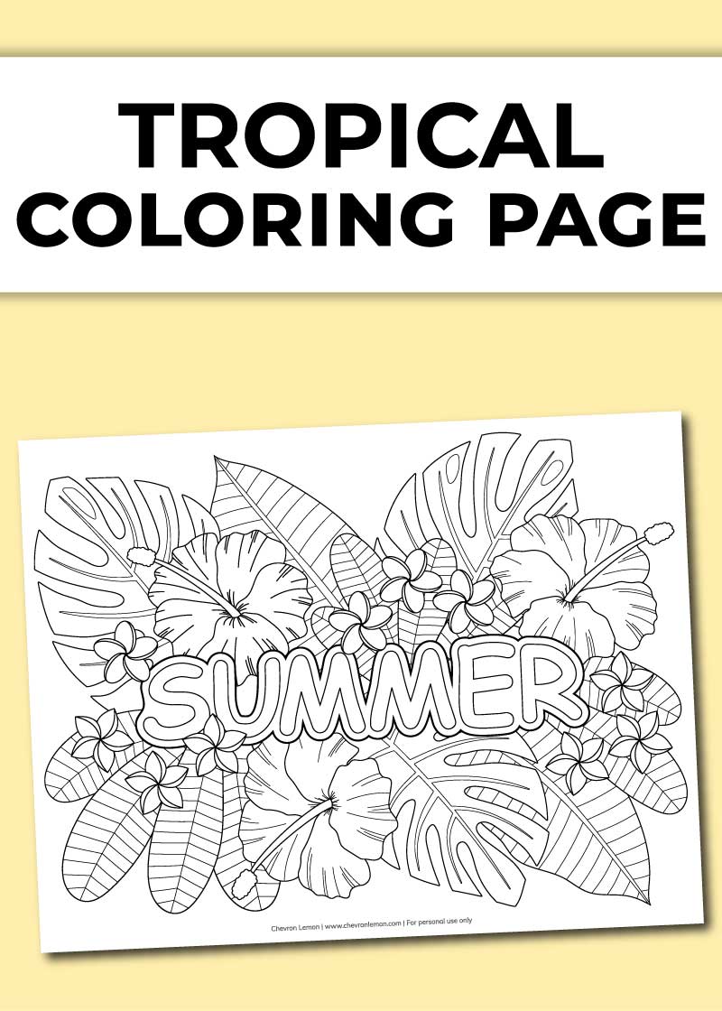 Printable tropical summer coloring page