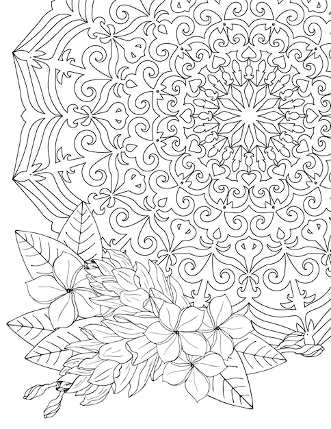 Premium vector coloring page for adults mandala and tropical flowers