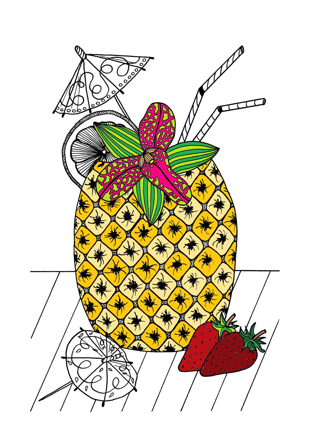 Tropical island cocktail coloring page