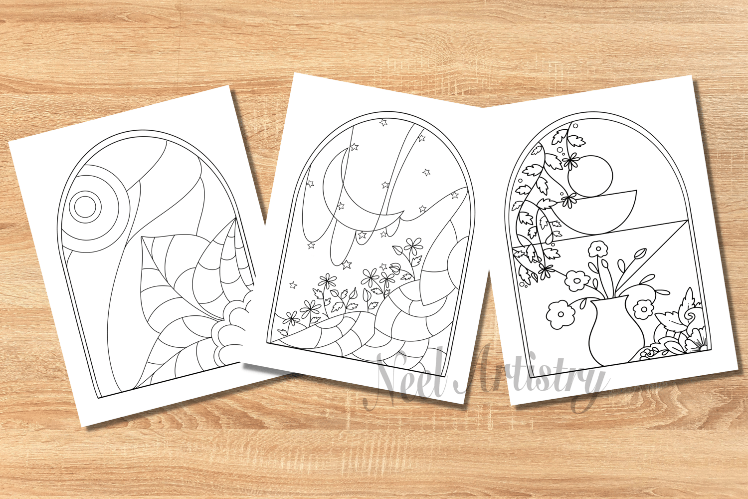 Tropical coloring pages window botanical coloring sheets instant download abstract floral coloring pages boho coloring cards