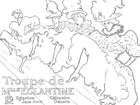 Disegno da colorare di la troupe de mlle eglantine di toulouse lautre categorie toulouse lautrec dâ disegni da colorare disegni progetti di arte della scuola