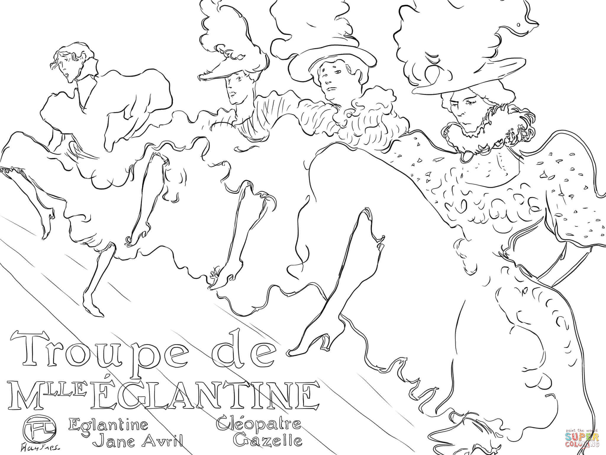 La troupe de mlle eglantine by toulouse lautrec coloring page free printable coloring pages