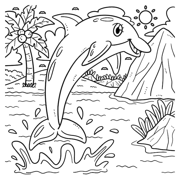 Premium vector summer dolphin jumping out of water coloring page