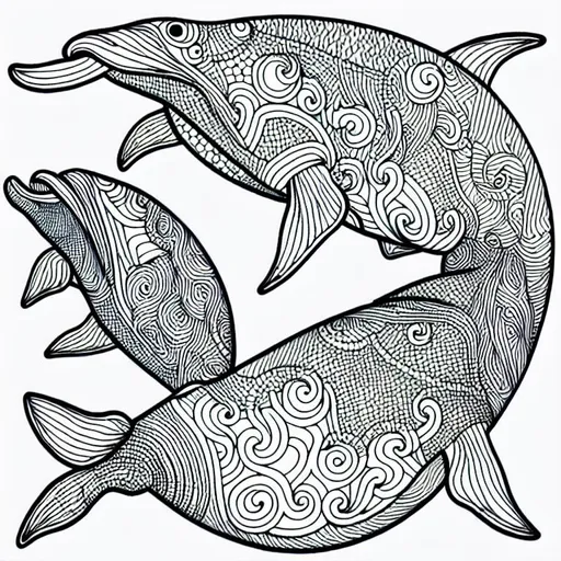 Dolphins jumping out of water zentangle beautiful c