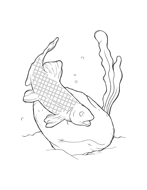 Premium vector beautiful fish swimming coloring page and coloring book for kids and adult