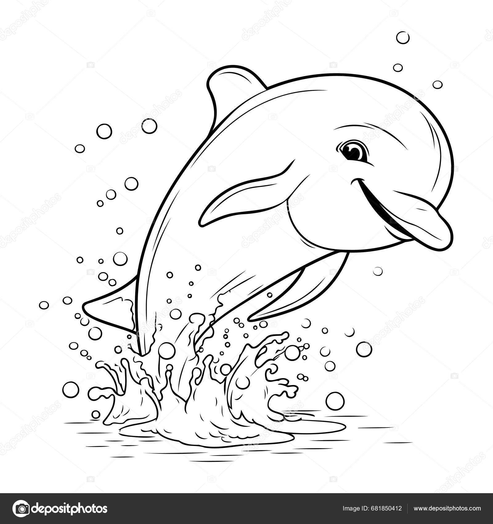 Coloring page outline dolphin jumping out water stock vector by ibrandify