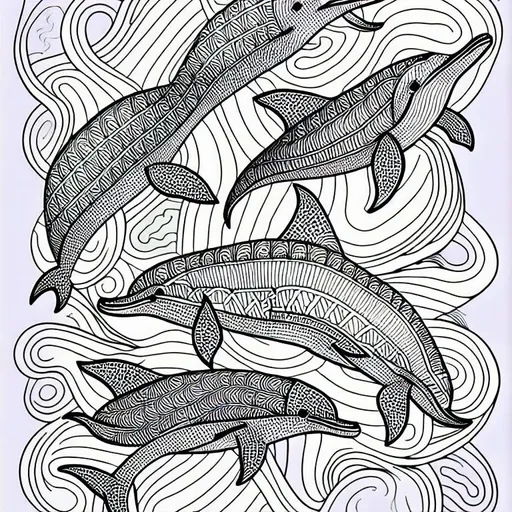 Dolphins jumping out of water zentangle beautiful c