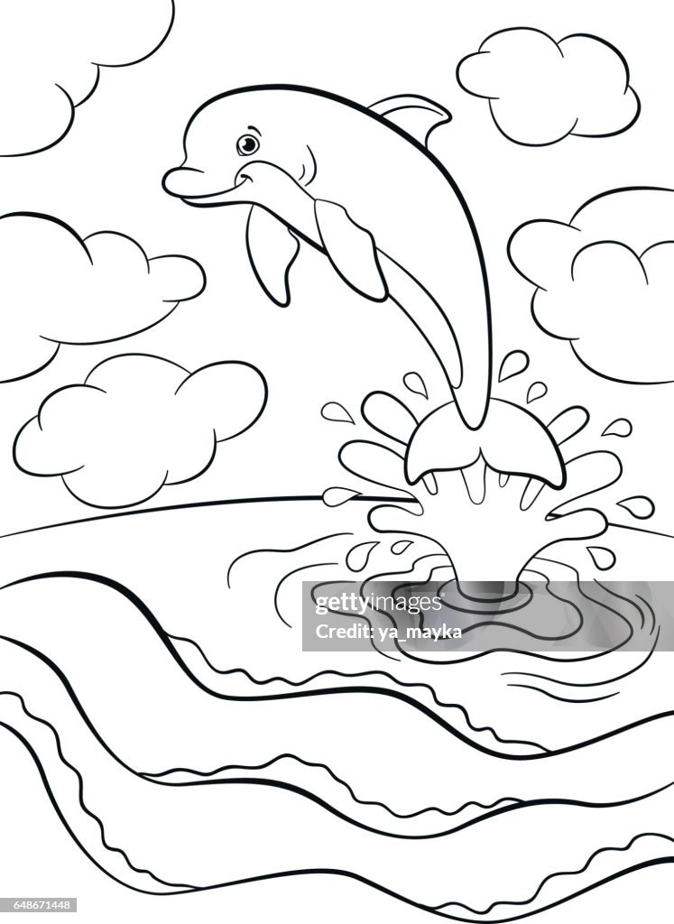 Colorg pages mare wild animals little cute dolph jumps from the water high