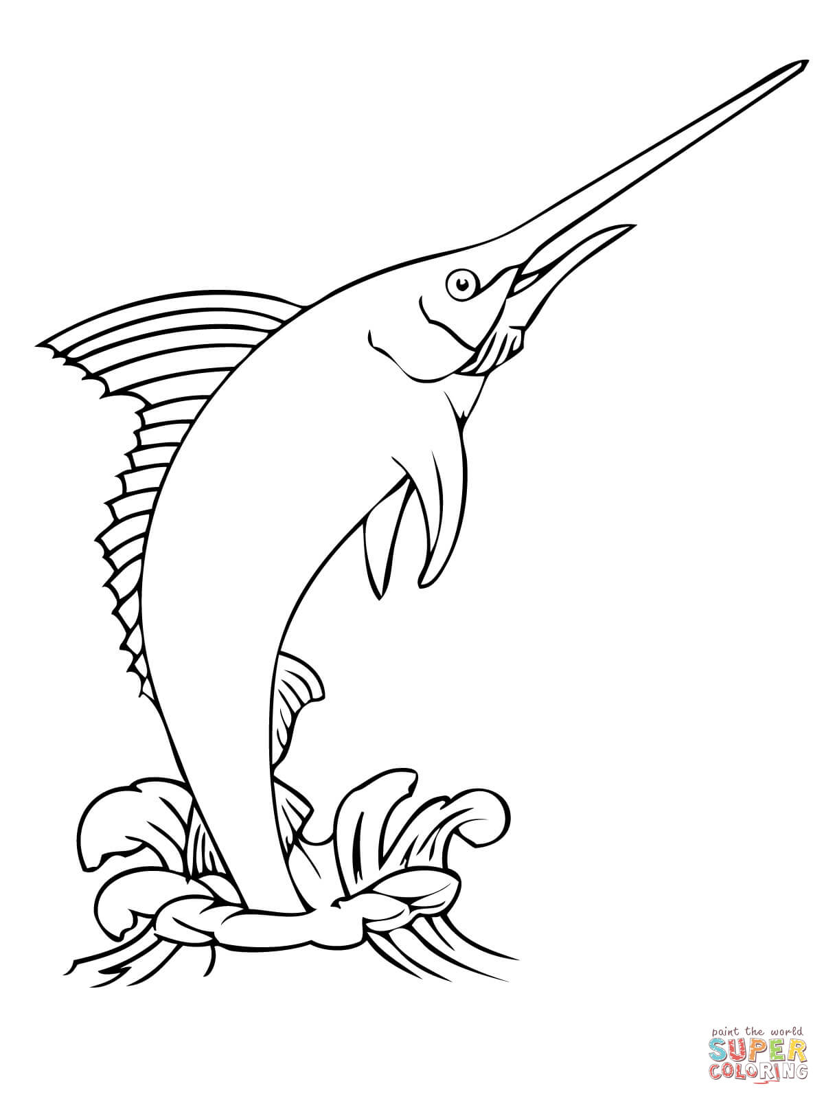 Blue marlin jumping out water coloring page free printable coloring pages