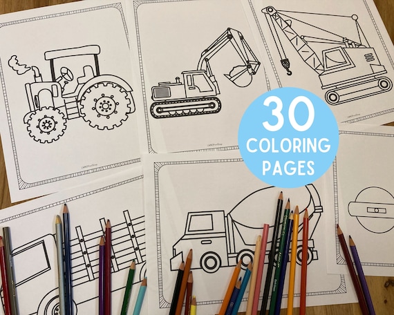 Truck vehicle car coloring page bundle toddler preschool things that go worksheets writing motor skills coloring book activity boy