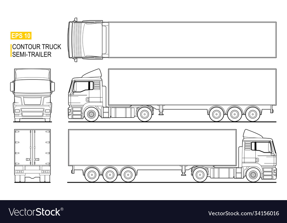 Contour semi trailer truck for coloring book vector image