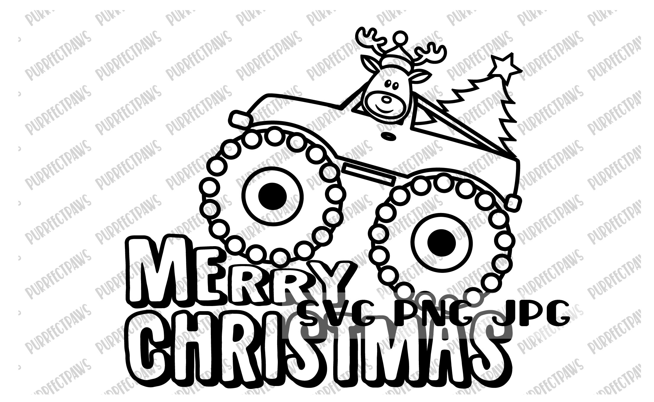 Merry christmas tree truck coloring svg coloring page reindeer svg digital image svg png jpg