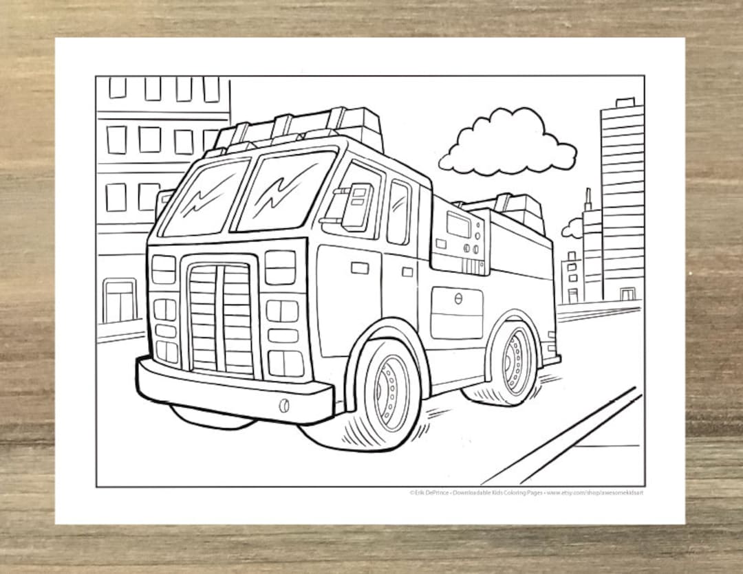 Big fire truck coloring page downloadable pdf file