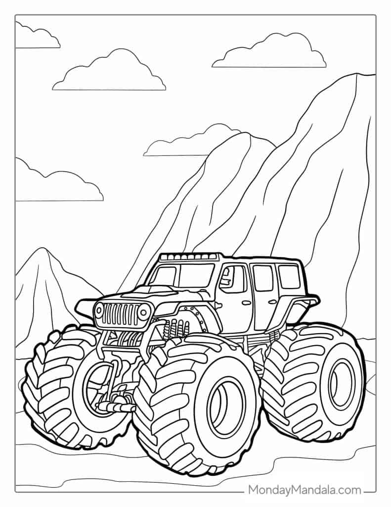 Monster truck coloring pages free pdf printables