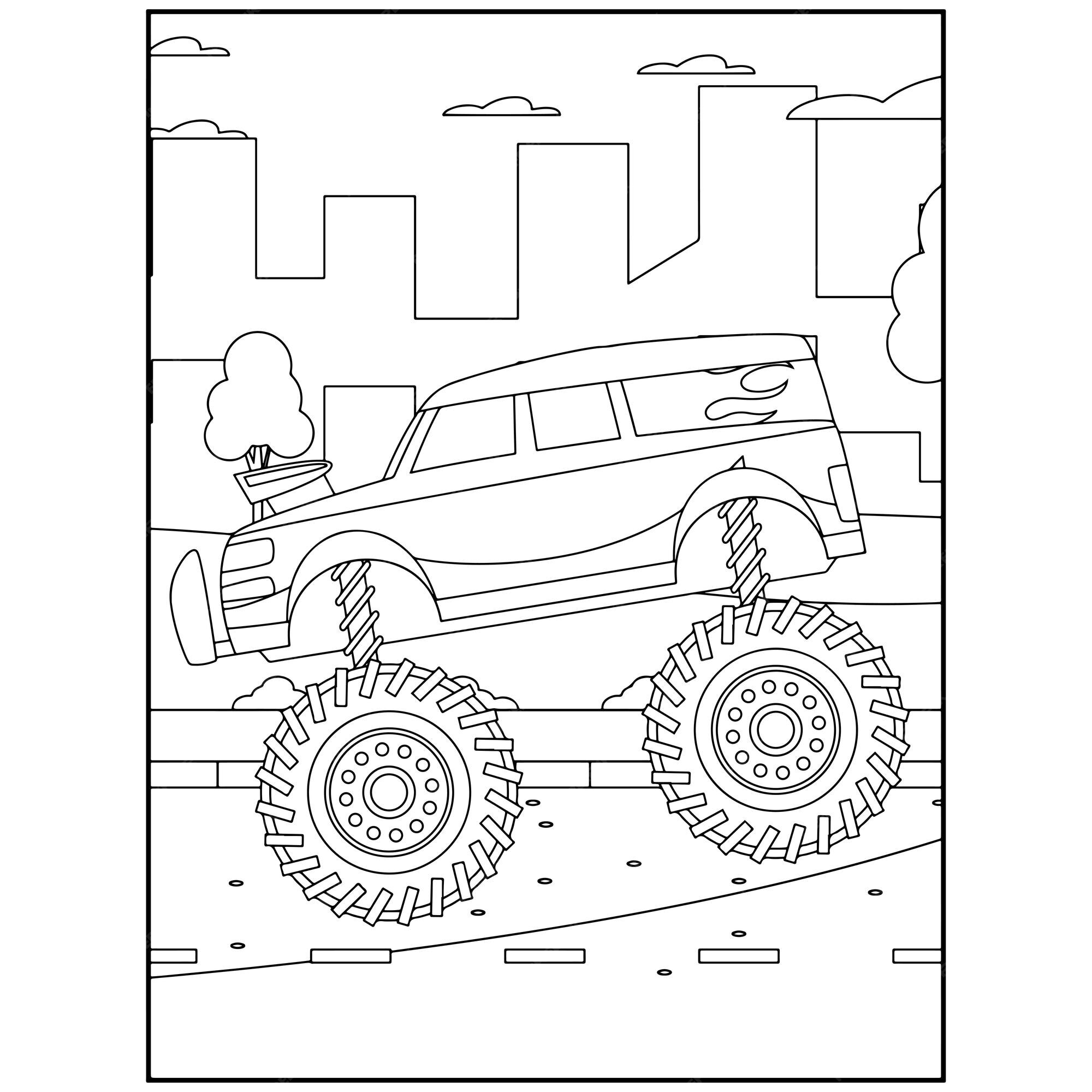 Premium vector printable monster truck coloring pages for kids premium vector