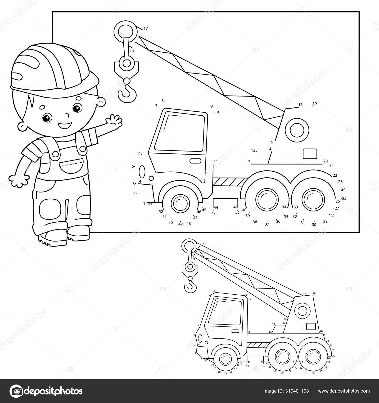 Puzzle game for kids numbers game truck crane construction vehicles coloring book for kids stock vector by oleon