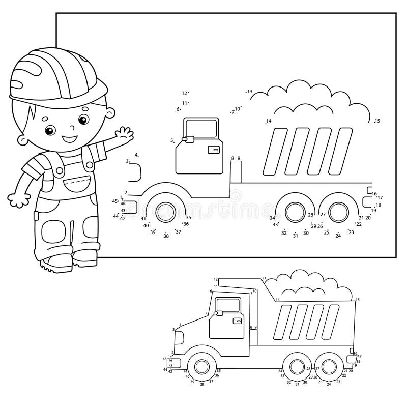 Puzzle game for kids numbers game lorry or dump truck construction vehicles stock vector