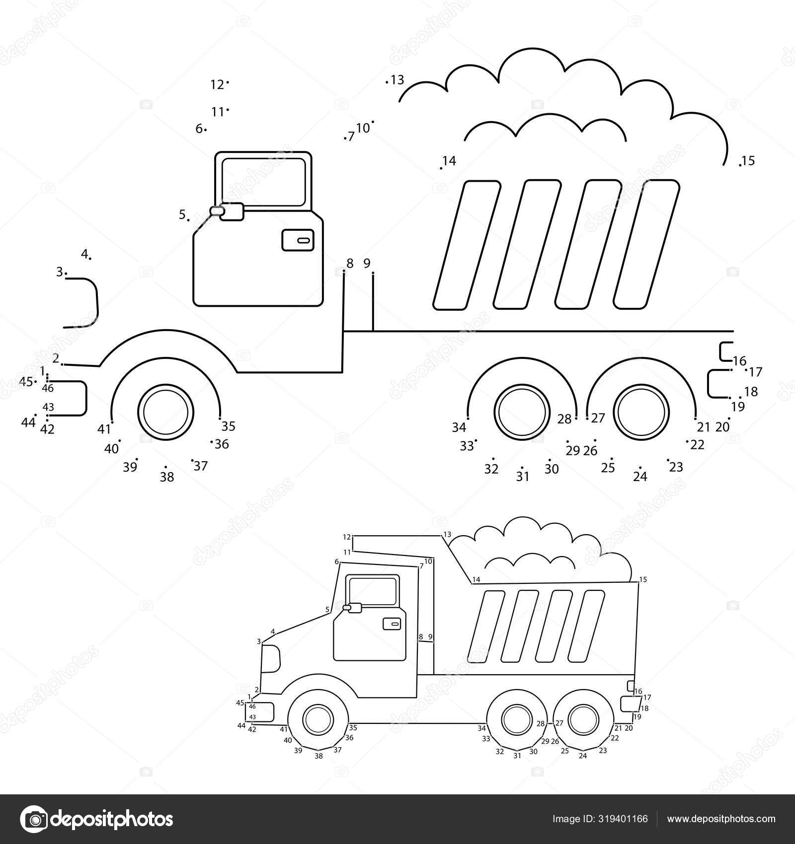 Puzzle game for kids numbers game lorry or dump truck construction vehicles coloring book for kids stock vector by oleon