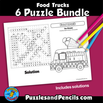 Food trucks word search puzzles coloring activity bundle puzzles