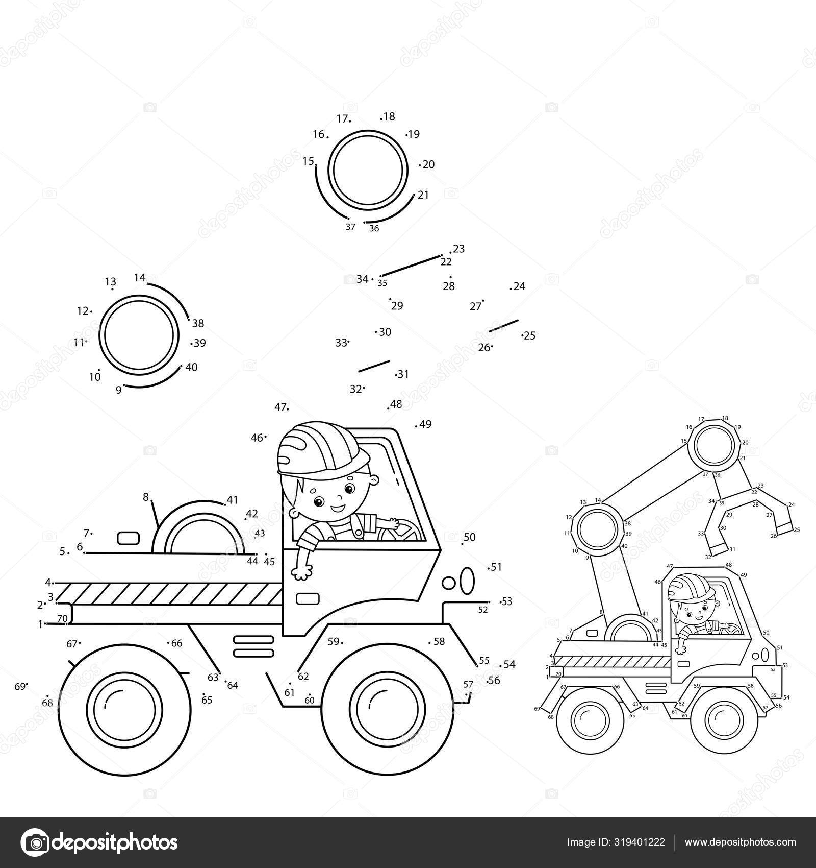 Puzzle game for kids numbers game loader or lift truck construction vehicles coloring book for kids stock vector by oleon