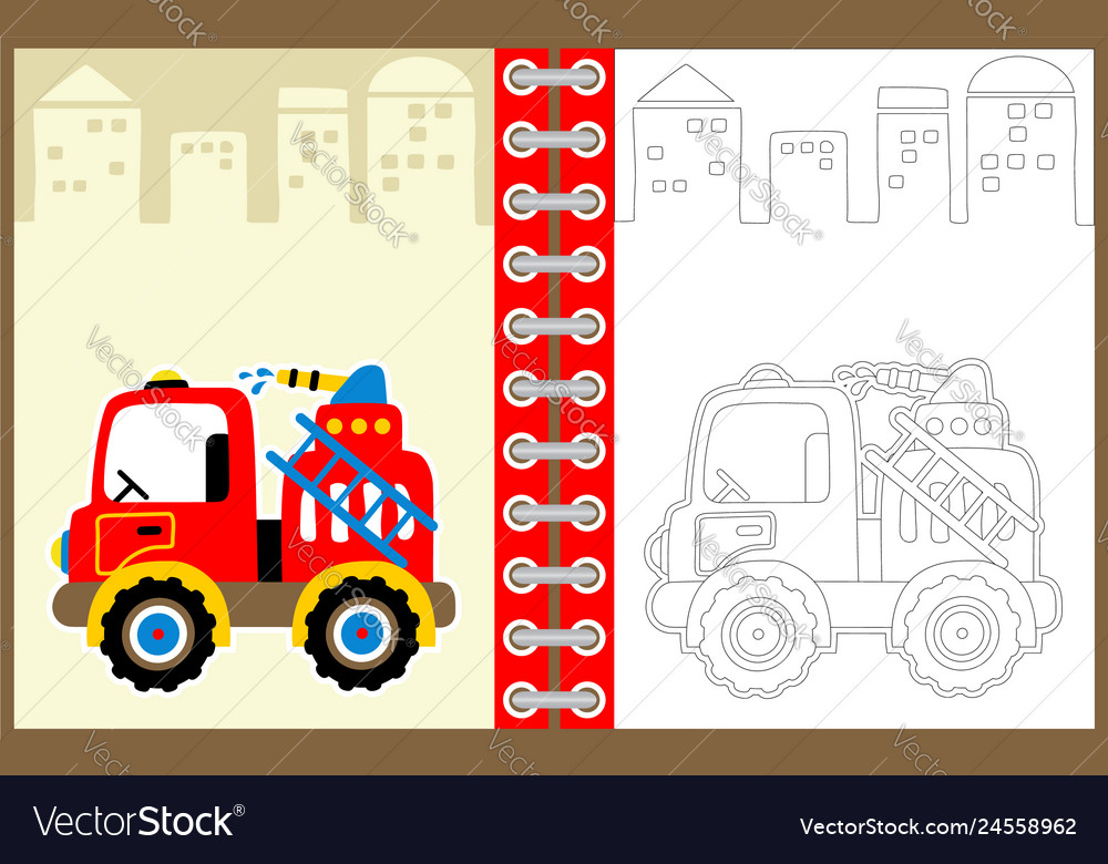 Fire truck cartoon coloring page or book vector image