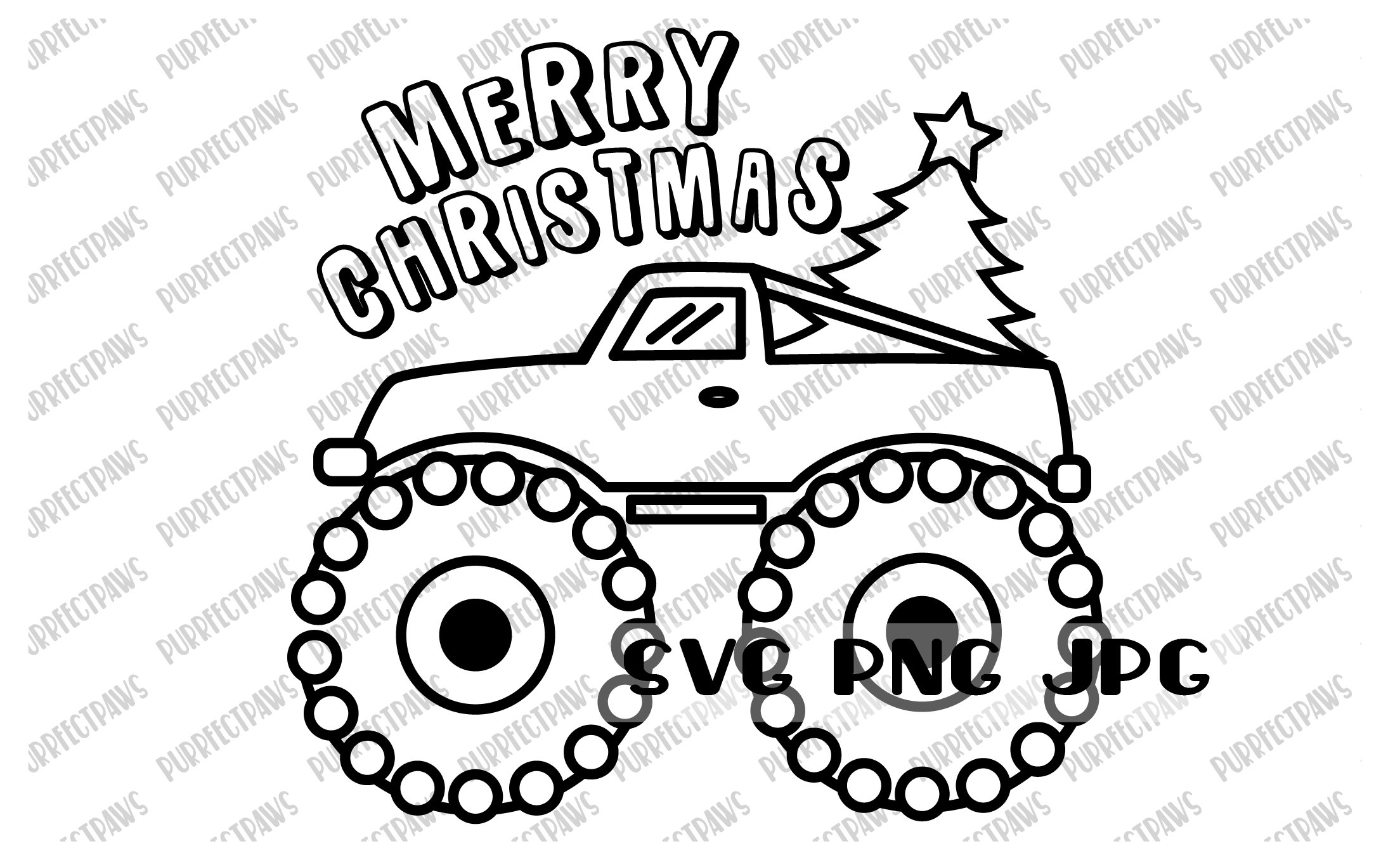 Merry christmas kids monster truck coloring svg coloring svg digital image instant download svg png jpg