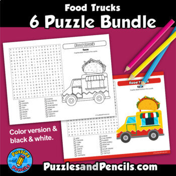 Food trucks word search puzzles coloring activity bundle puzzles