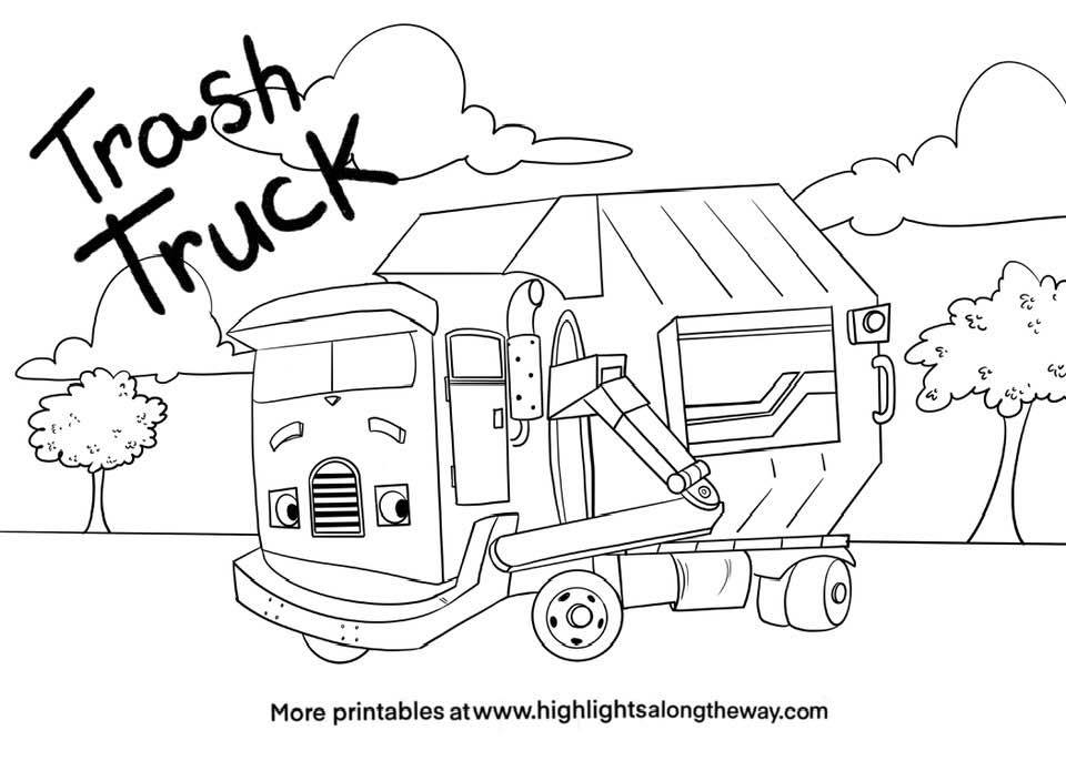 Trash truck coloring sheets featuring hank and grandpa