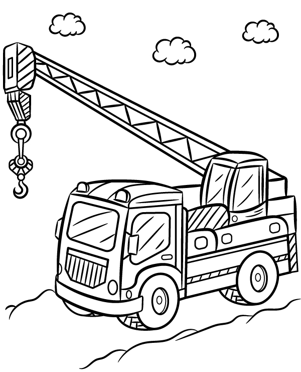 Print coloring page with crane truck