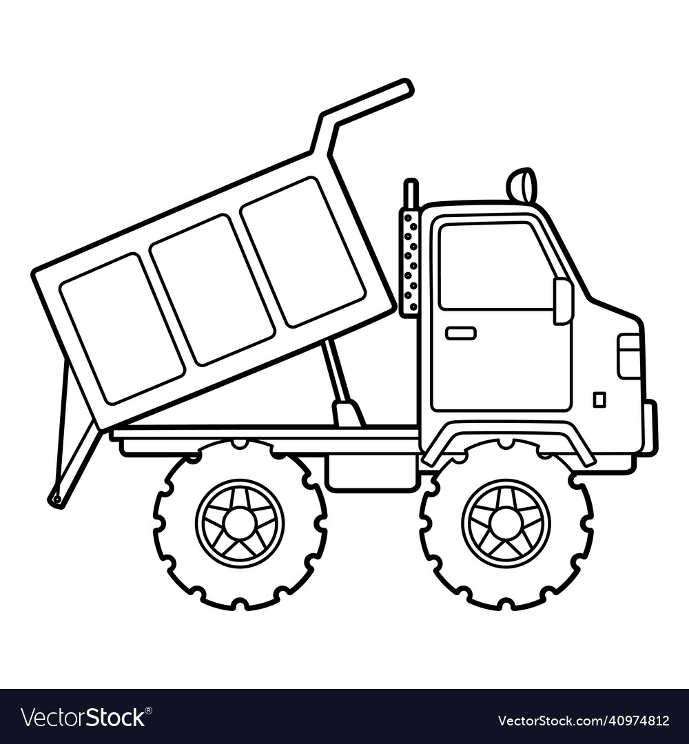 Dump truck coloring page isolated for kids vector image